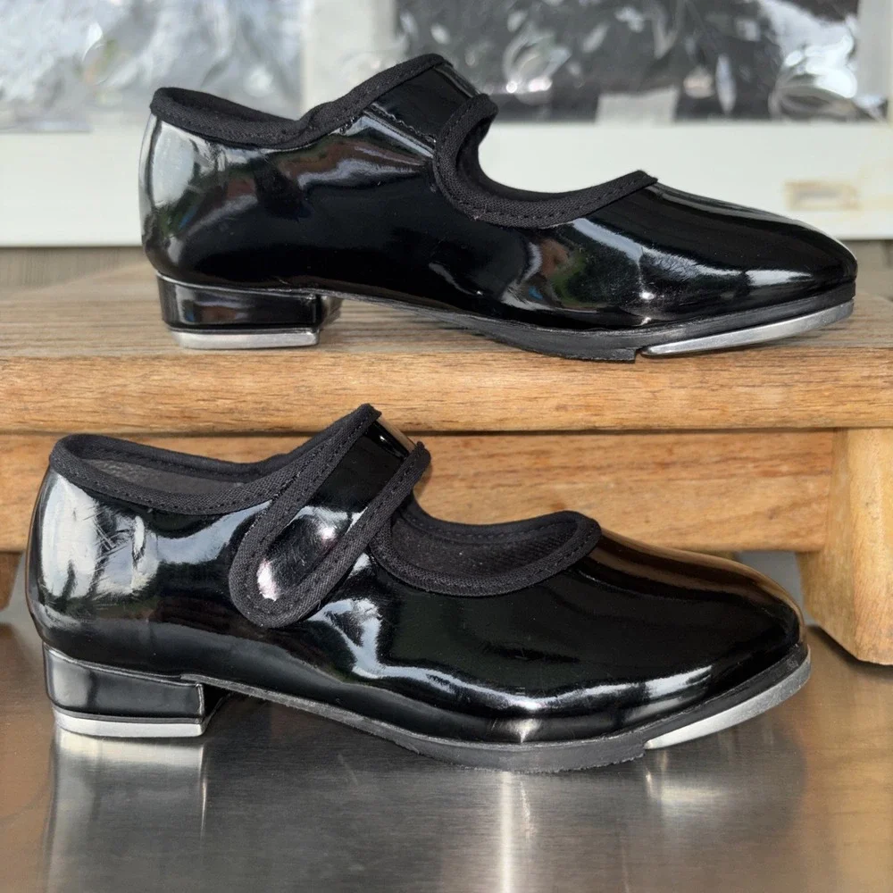 M 10.5 S Black Patent Vegan Leather Upper So Danca Child Tap Shoes Hook &Loop